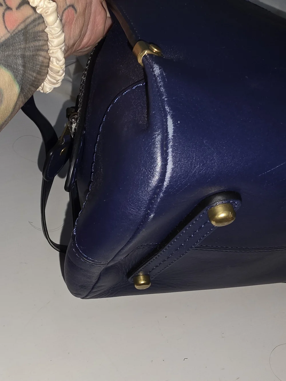 Coach Leather Classic Navy Structured Top-Handle Satchel